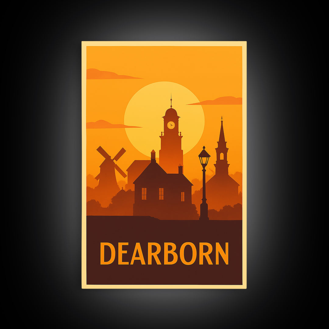 Dearborn Travel Poster, Canvas Print, Golden Travel Poster Art, Dearborn Travel Art, Wanderlust Decor, Travel Poster Set, Travel Art Print