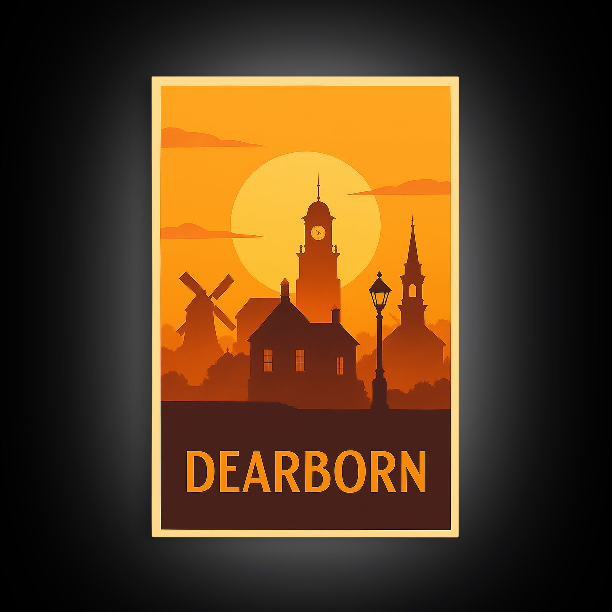Dearborn Travel Poster, Canvas Print, Golden Travel Poster Art, Dearborn Travel Art, Wanderlust Decor, Travel Poster Set, Travel Art Print