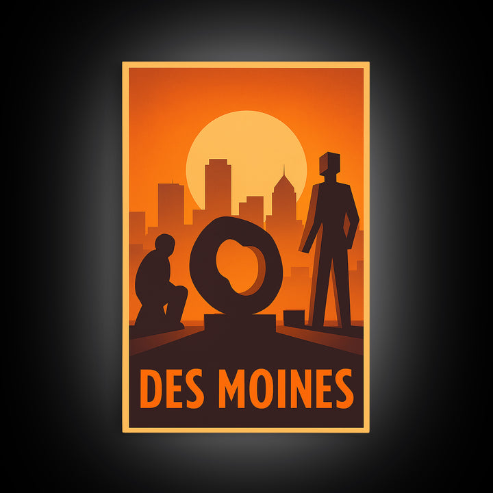 Des Moines Travel Poster, Canvas Print, Gold Art Deco Poster Art, Des Moines Art Print, Travel Wall Art, Home Office Decor, Travel Print