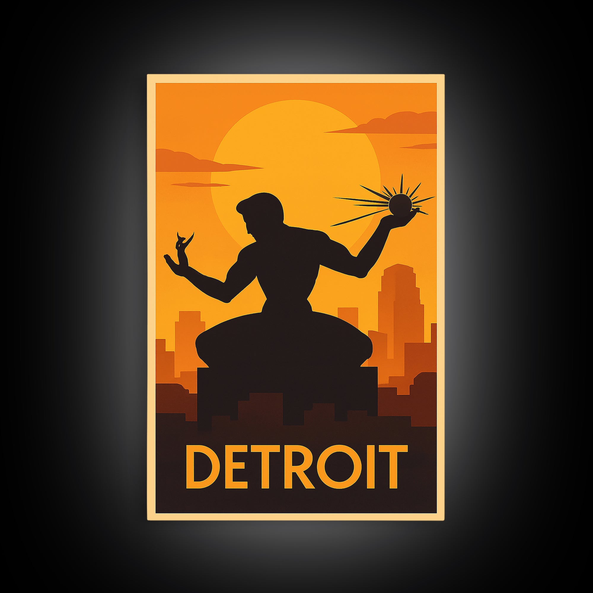 Detroit Travel Poster, Framed Canvas Print, Vintage Deco Wall Art, Detroit Travel Art, City Art Print, Travel Wall Art, Fine Art Print