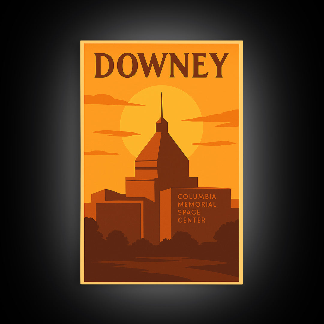Downey California Travel Poster, Canvas Print, Gold Art Deco Poster Art, Downey Wall Art, Gift For Travelers, Retro Travel Print, Wall Decor