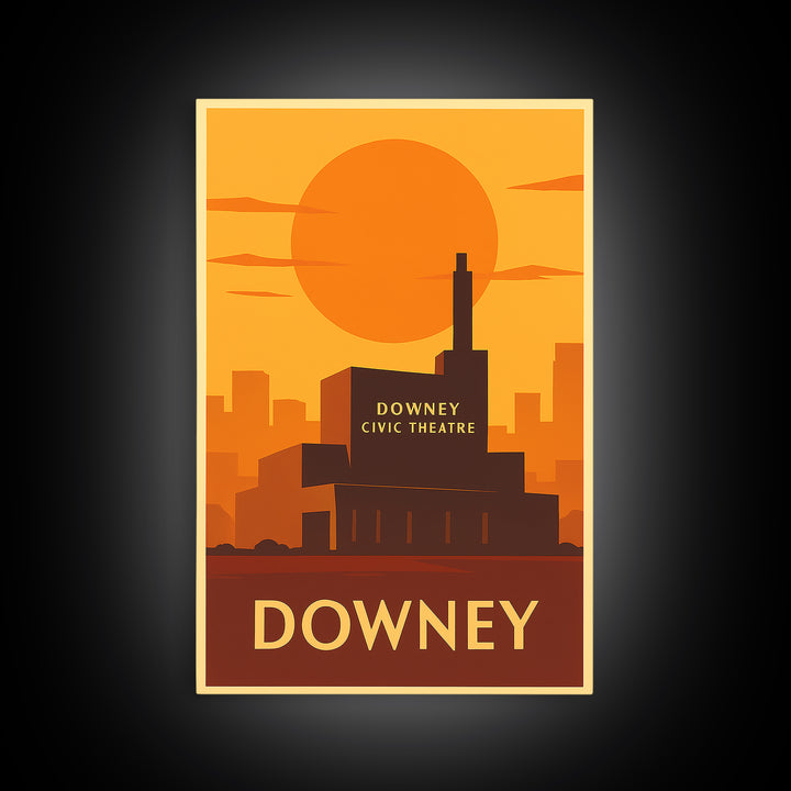 Downey Travel Poster, Framed Canvas Print, Vintage Deco Wall Art, Downey City Art, Travel Poster Art, Retro Travel Print, Travel Posters