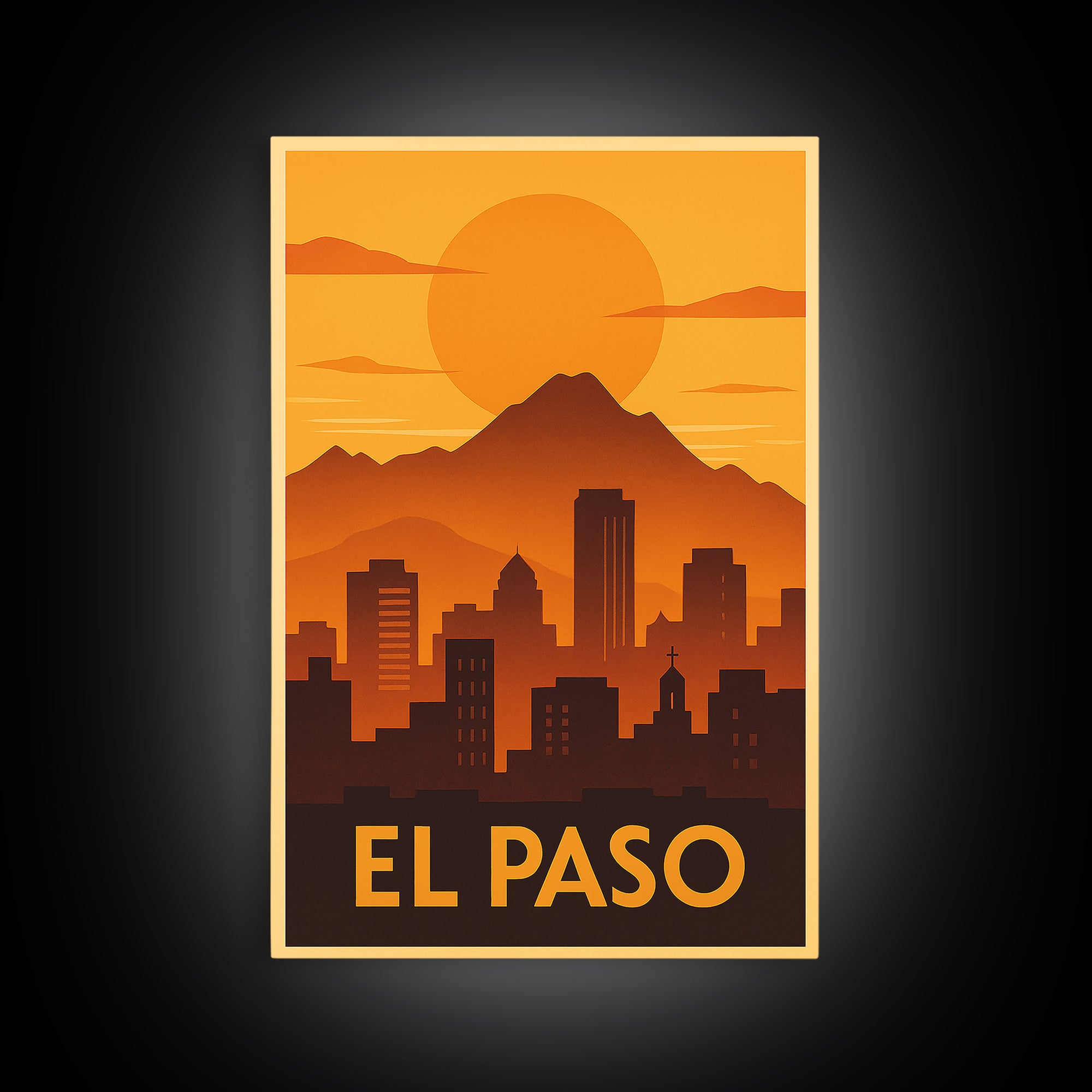 El Paso Travel Poster, Canvas Print, Golden Travel Poster Art, El Paso City Art, Retro Travel Print, Vintage City Art, City Illustration