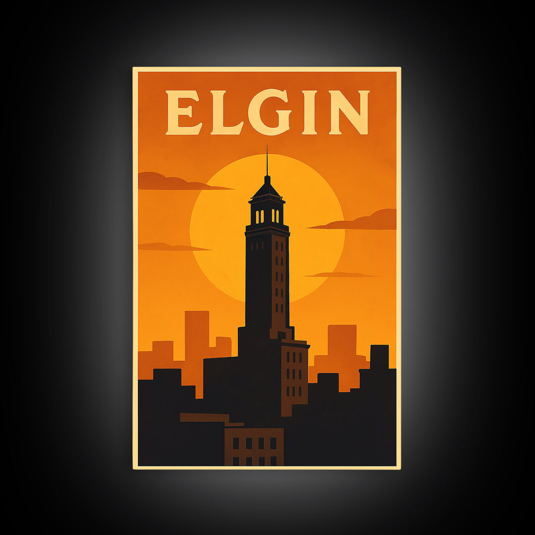 Elgin Travel Poster, Canvas Print, Golden Travel Poster Art, Elgin Poster Print, Retro Travel Print, Travel Poster Art, Travel Wall Decor