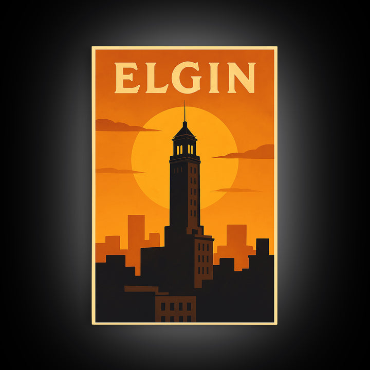 Elgin Travel Poster, Canvas Print, Golden Travel Poster Art, Elgin Poster Print, Retro Travel Print, Travel Poster Art, Travel Wall Decor