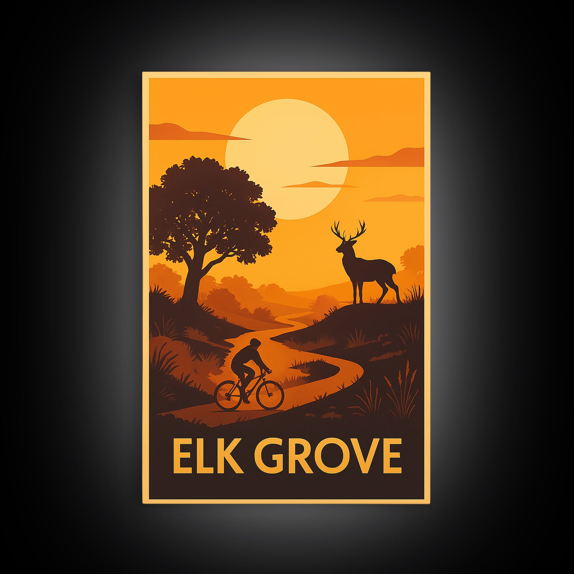 Elk Grove Travel Poster, Framed Canvas Print, Golden Travel Poster Art, Elk Grove Wall Art, Travel Poster Art, Travel Wall Art