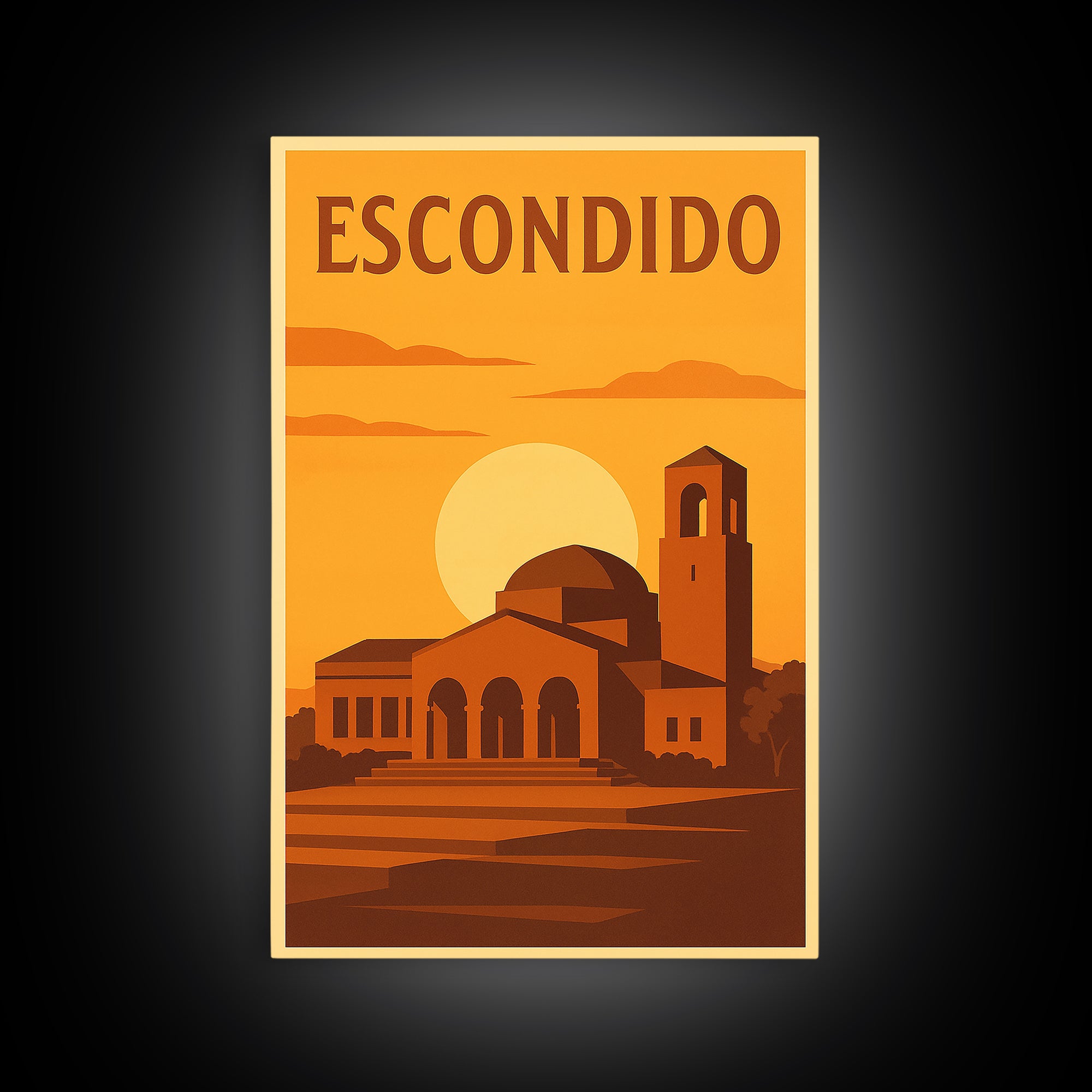 Escondido California Travel Poster, Canvas Print, Gold Art Deco Poster Art, Escondido City Art, Travel Wall Decor, Mid Century Wall Art