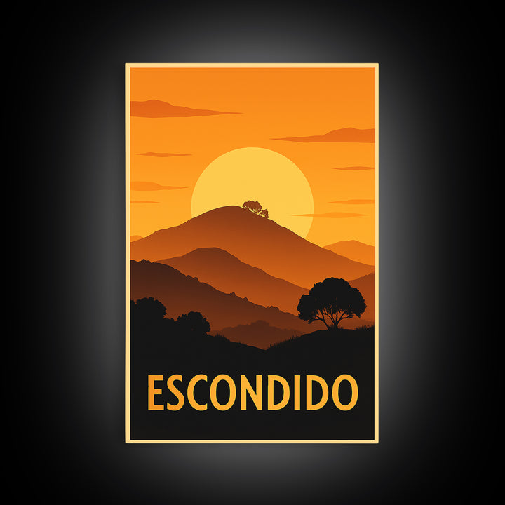 Escondido Travel Poster, Framed Canvas Print, Golden Travel Poster Art, Escondido City Art, Fine Art Print, Travel Art Print, Art Print