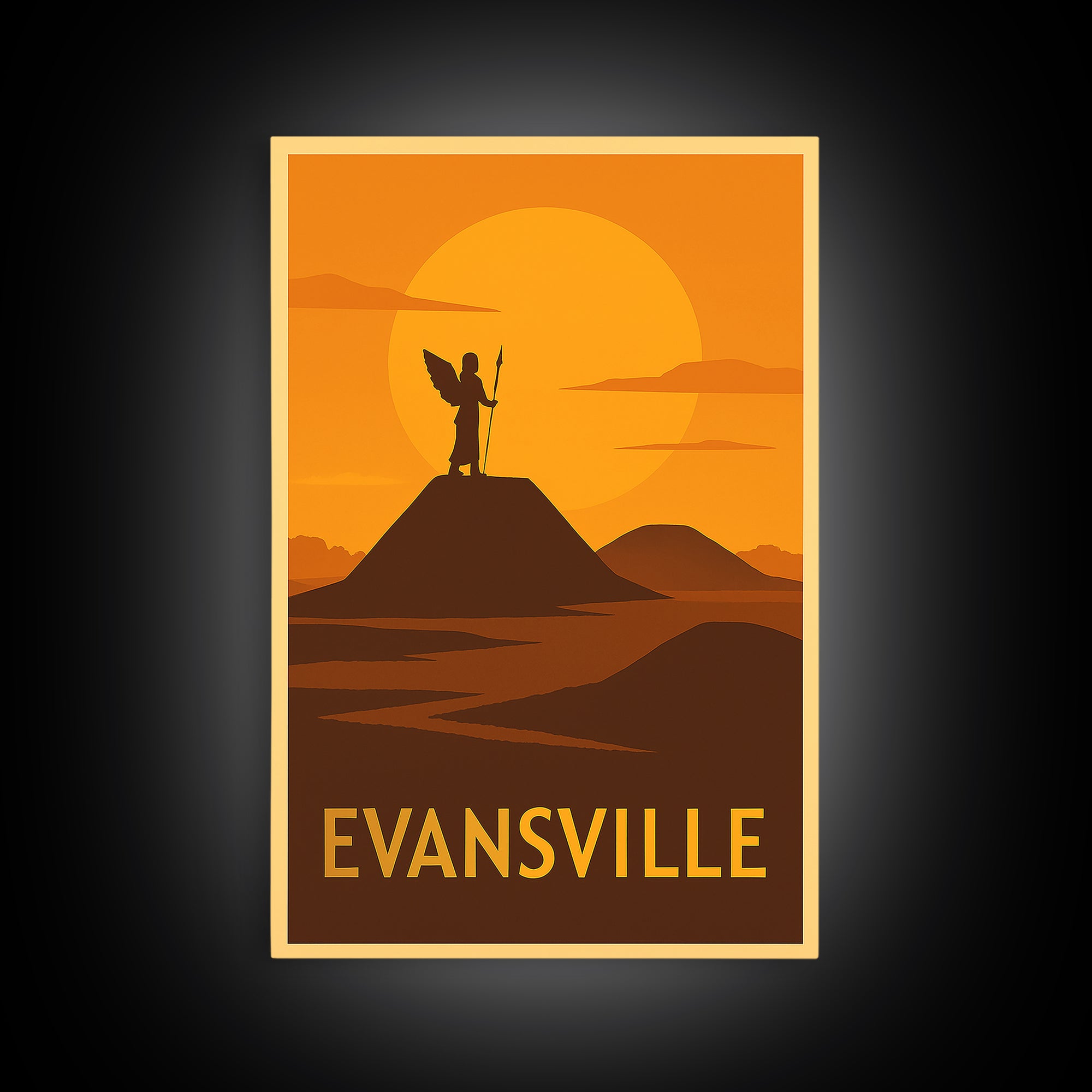 Evansville Travel Poster, Canvas Print, Golden Travel Poster Art, Evansville Poster Print, City Travel Prints, Travel Poster Art