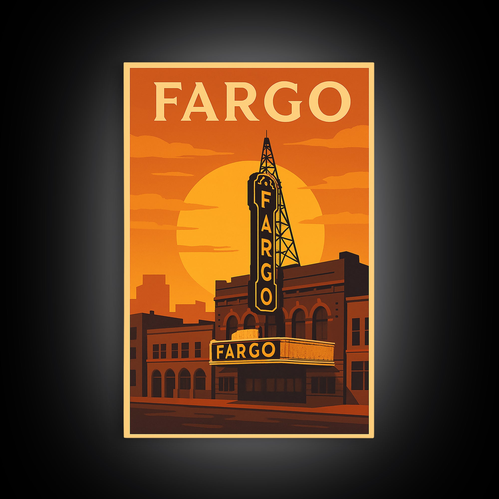 Fargo North Dakota Travel Poster, Canvas Print, Golden Travel Poster Art, Fargo Art Print, Travel Poster Set, Wall Art, Home Office Decor