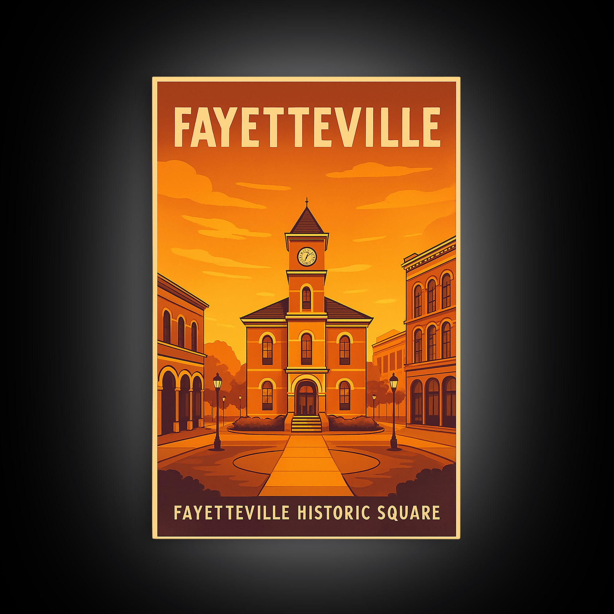 Fayetteville North Carolina Travel Poster, Canvas Print, Golden Travel Poster Art, Fayetteville Art Print, Wall Decor, Retro Travel Print