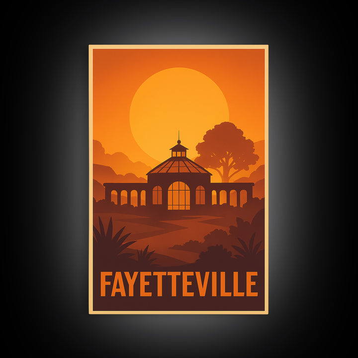 Fayetteville Travel Poster, Canvas Print, Warm Sunset Silhouette Art, Fayetteville Art Print, Travel Wall Art, Retro Travel Print