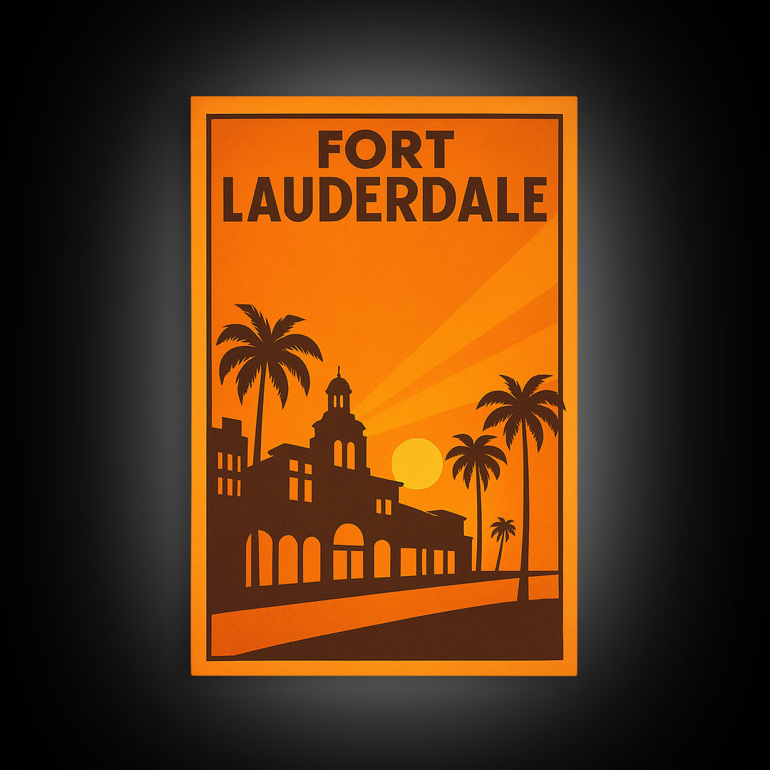 Fort Lauderdale Florida Travel Poster, Canvas Print, Golden Travel Poster Art, Fort Lauderdale Art Print, Travel Poster Set, City Art Print