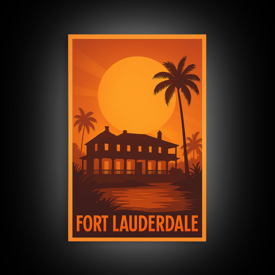 Fort Lauderdale Travel Poster, Canvas Print, Golden Travel Poster Art, Fort Lauderdale City Art, Travel Poster Art, Eclectic Wall Decor