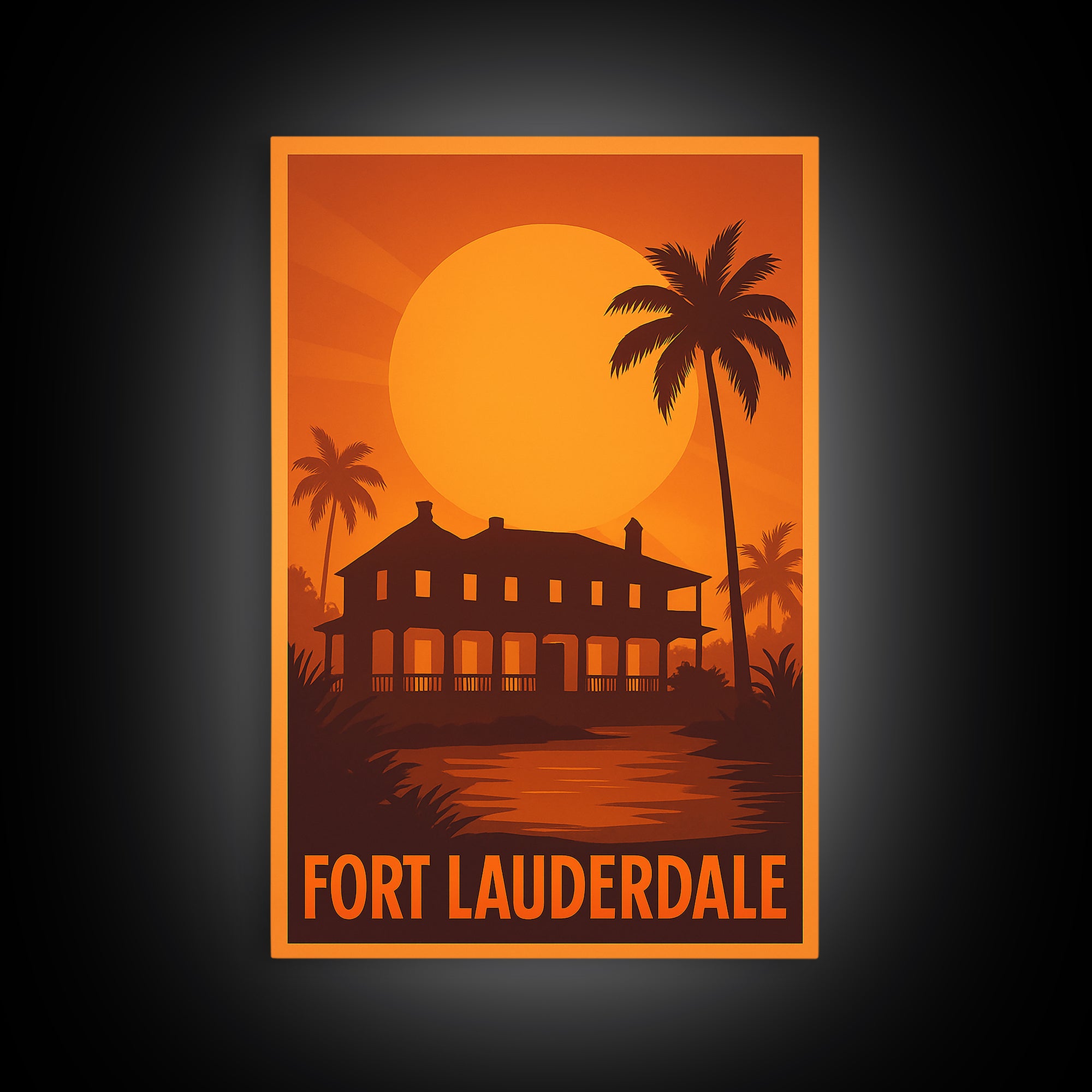 Fort Lauderdale Travel Poster, Canvas Print, Golden Travel Poster Art, Fort Lauderdale City Art, Travel Poster Art, Eclectic Wall Decor