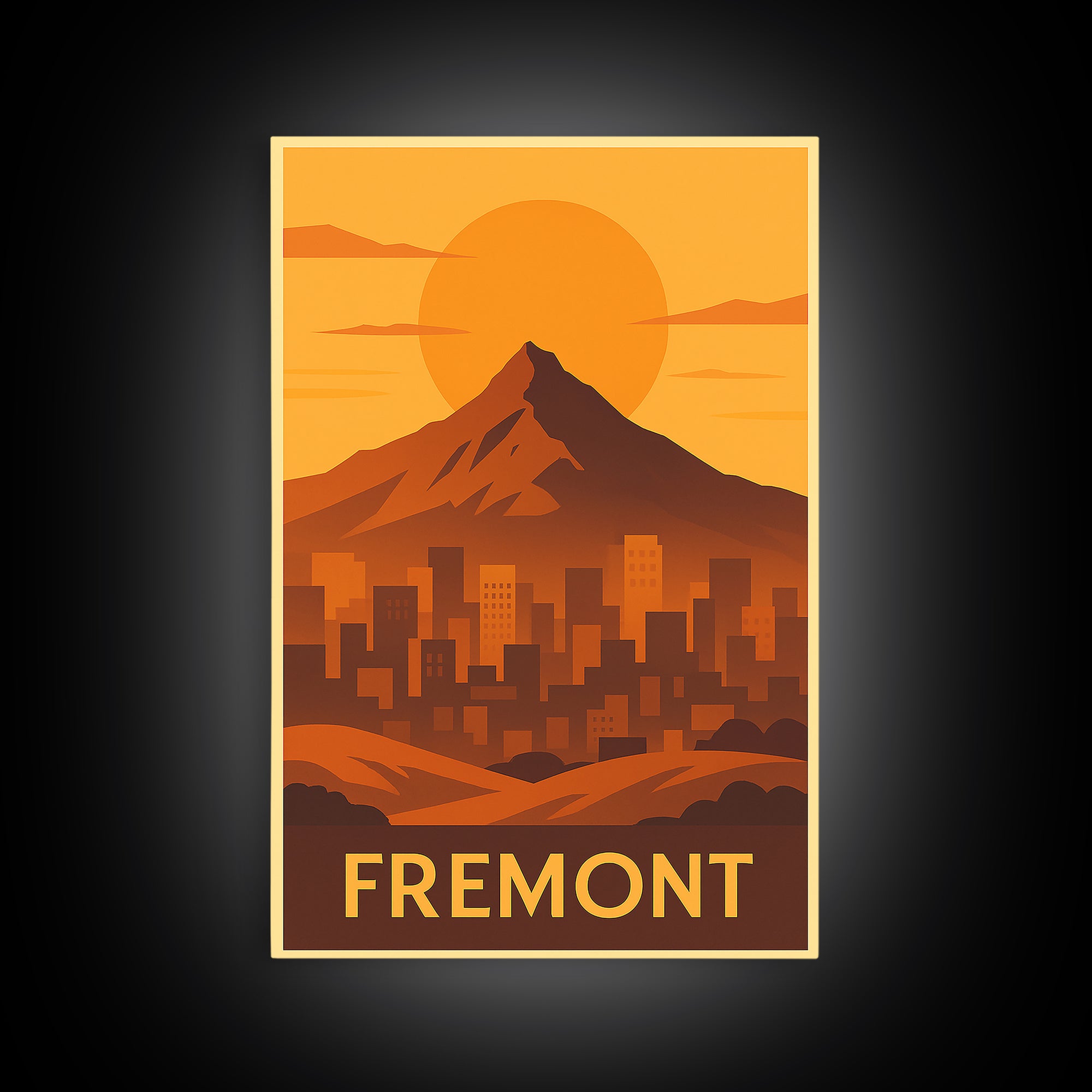 Fremont Travel Poster, Framed Canvas Print, Golden Travel Poster Art, Fremont Wall Art, Travel Poster Art, Wanderlust Decor, Poster Print
