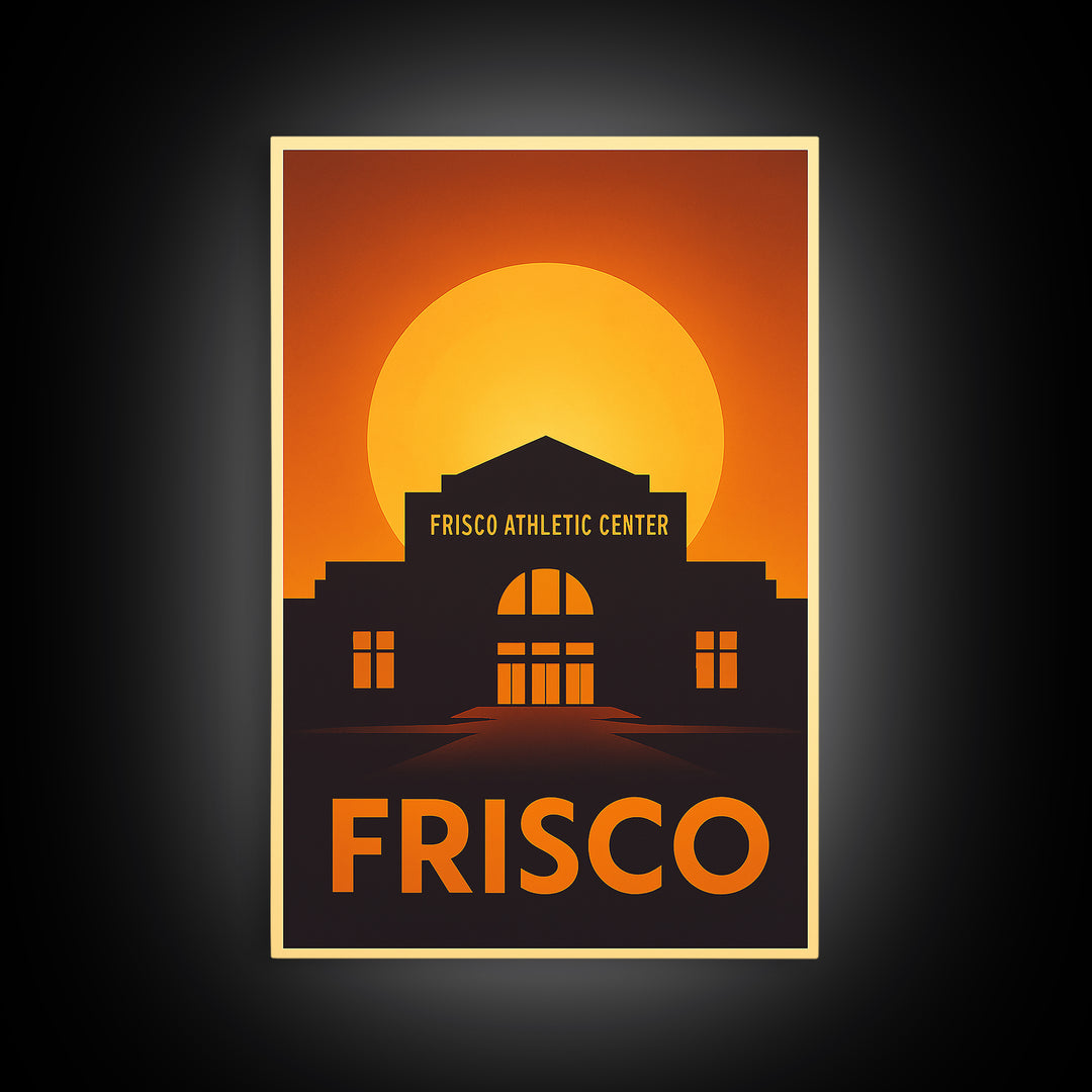 Frisco Travel Poster, Framed Canvas Print, Warm Sunset Silhouette Art, Frisco Art Print, City Travel Prints, Travel Art Print, Wall Art