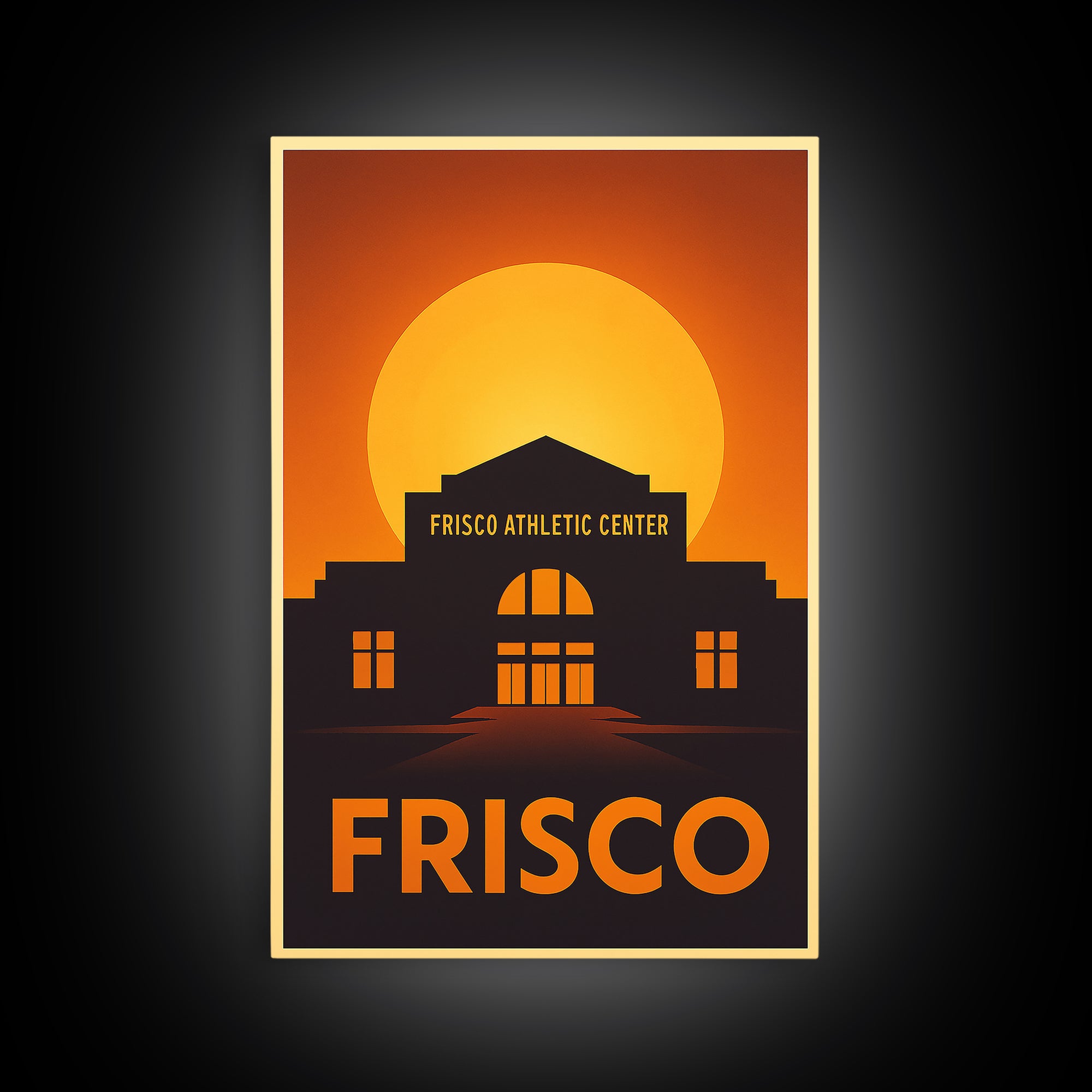 Frisco Travel Poster, Framed Canvas Print, Warm Sunset Silhouette Art, Frisco Art Print, City Travel Prints, Travel Art Print, Wall Art