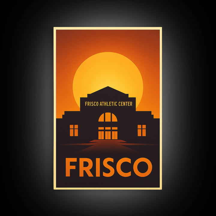 Frisco Travel Poster, Framed Canvas Print, Warm Sunset Silhouette Art, Frisco Art Print, City Travel Prints, Travel Art Print, Wall Art