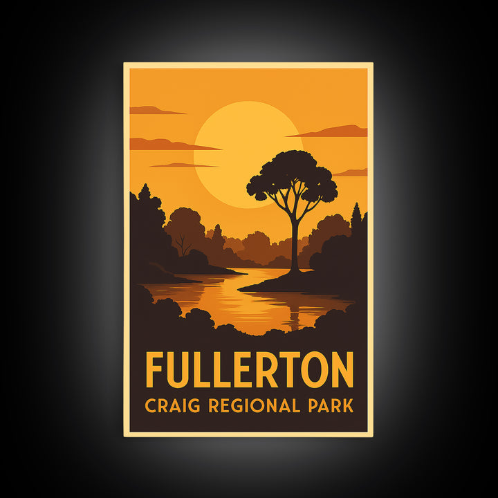 Fullerton Travel Poster, Canvas Print, Warm Sunset Silhouette Art, Fullerton Art Print, City Travel Prints, Vintage Travel Print