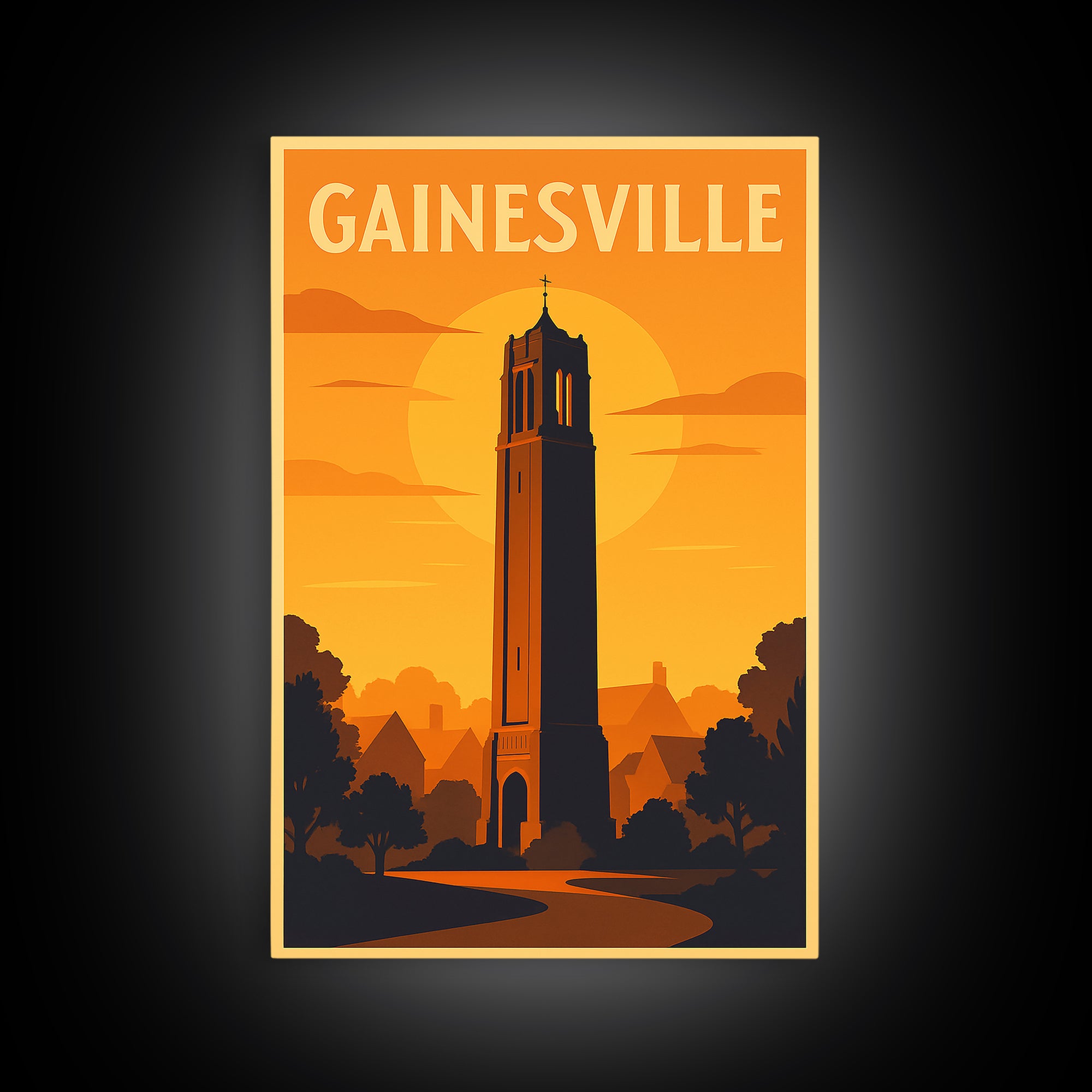 Gainesville Florida Travel Poster, Canvas Print, Gold Art Deco Poster Art, Gainesville Wall Art, City Travel Prints, Travel Art Print