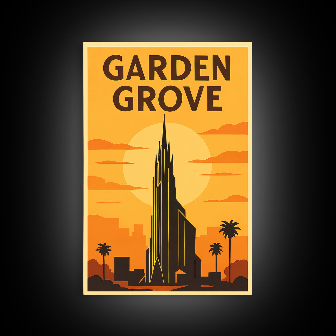 Garden Grove California Travel Poster, Canvas Print, Gold Art Deco Poster Art, Garden Grove Wall Art, City Art, Watercolor Downtown Skyline