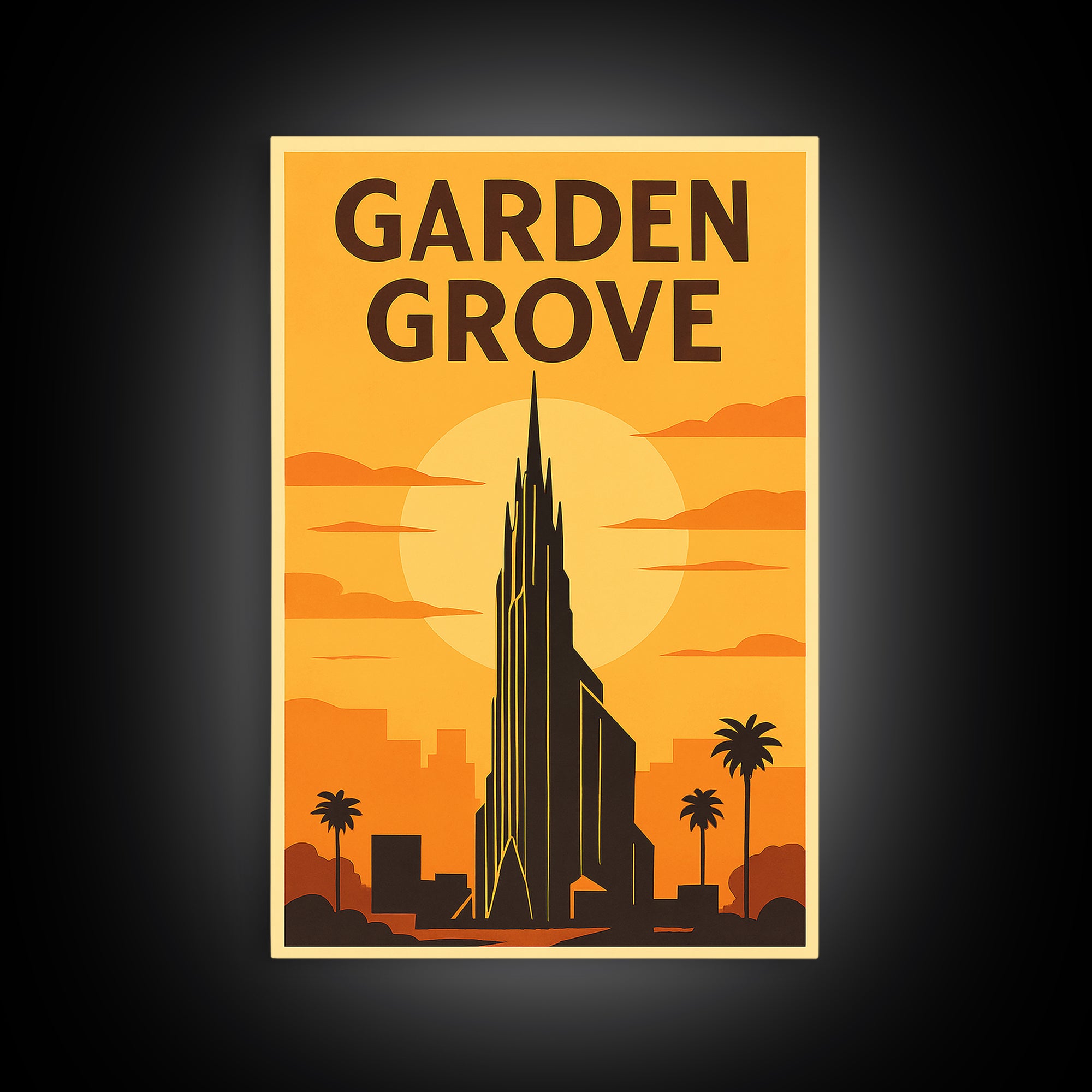 Garden Grove California Travel Poster, Canvas Print, Gold Art Deco Poster Art, Garden Grove Wall Art, City Art, Watercolor Downtown Skyline