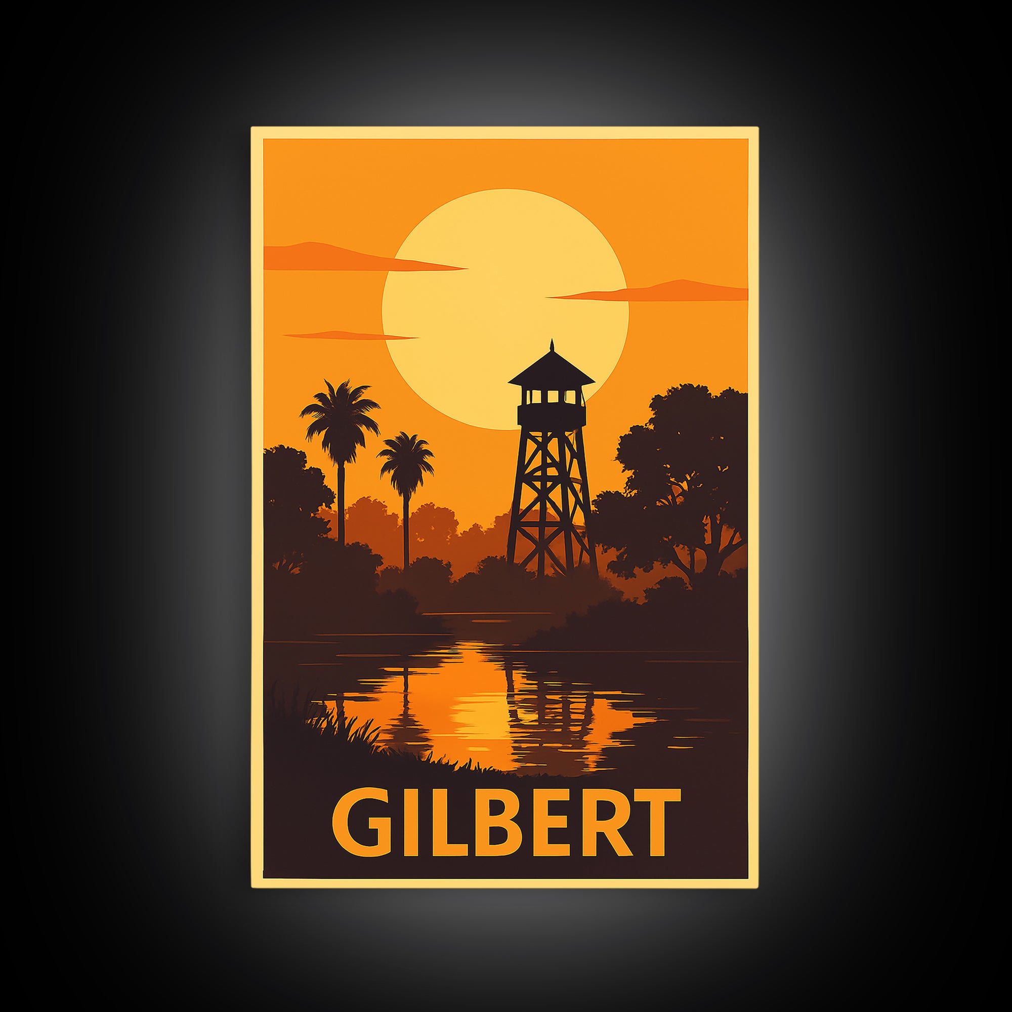 Gilbert Travel Poster, Framed Canvas Print, Golden Travel Poster Art, Gilbert Travel Art, Travel Wall Decor, Travel Wall Art, Design 2