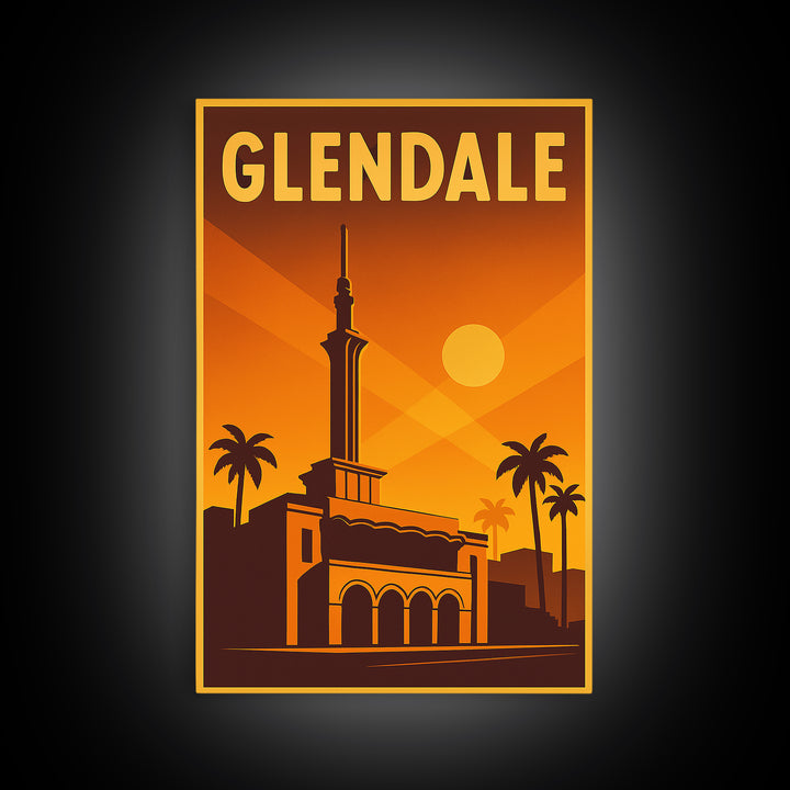 Glendale Arizona Travel Poster, Framed Canvas Print, Gold Art Deco Poster Art, Glendale Art Print, Home Office Decor, Living Room Wall Art