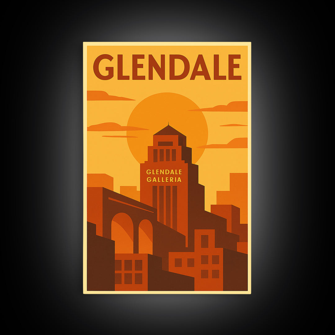 Glendale Travel Poster, Canvas Print, Warm Sunset Silhouette Art, Glendale City Art, Living Room Wall Art, Fine Art Print, Landscape Art