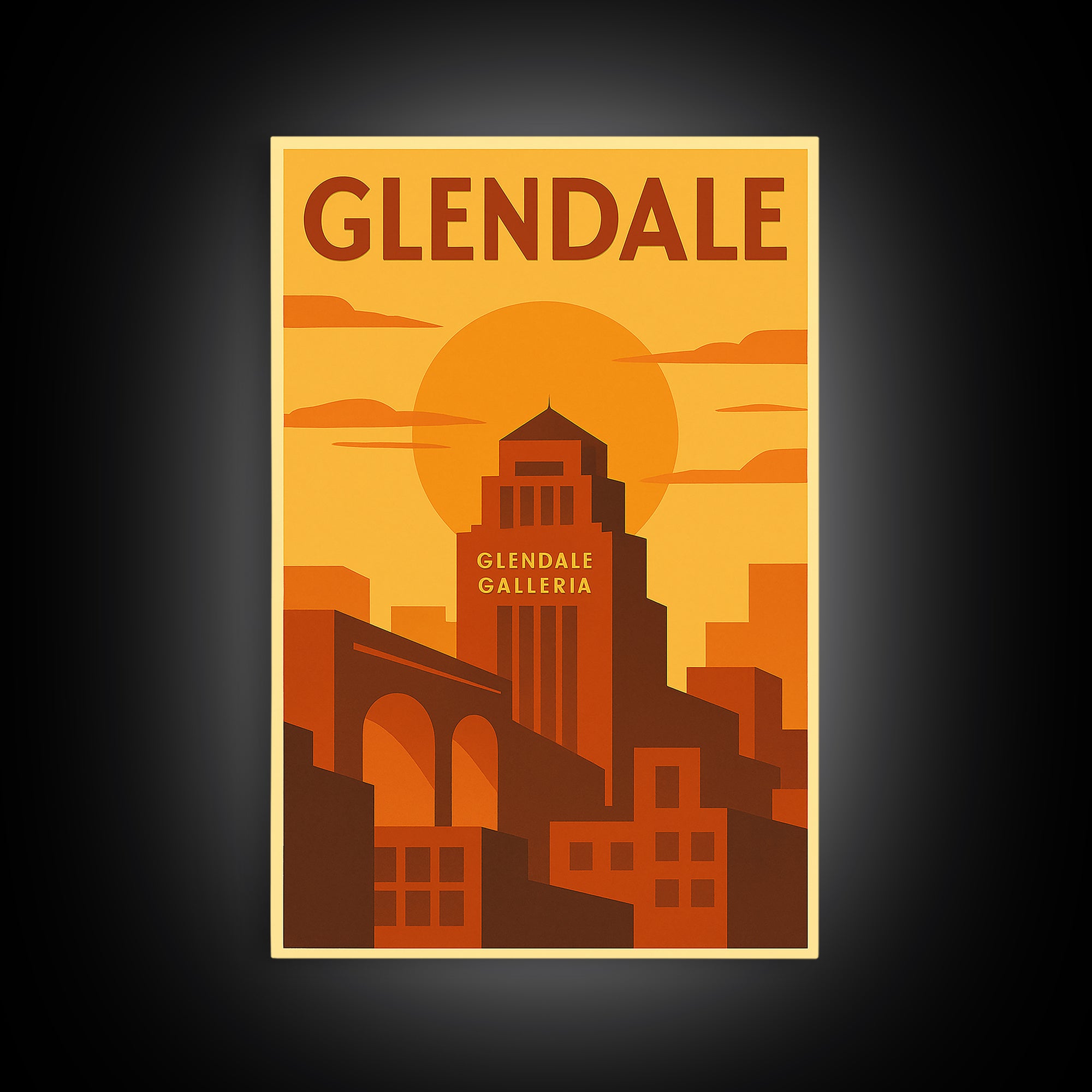 Glendale Travel Poster, Canvas Print, Warm Sunset Silhouette Art, Glendale City Art, Living Room Wall Art, Fine Art Print, Landscape Art