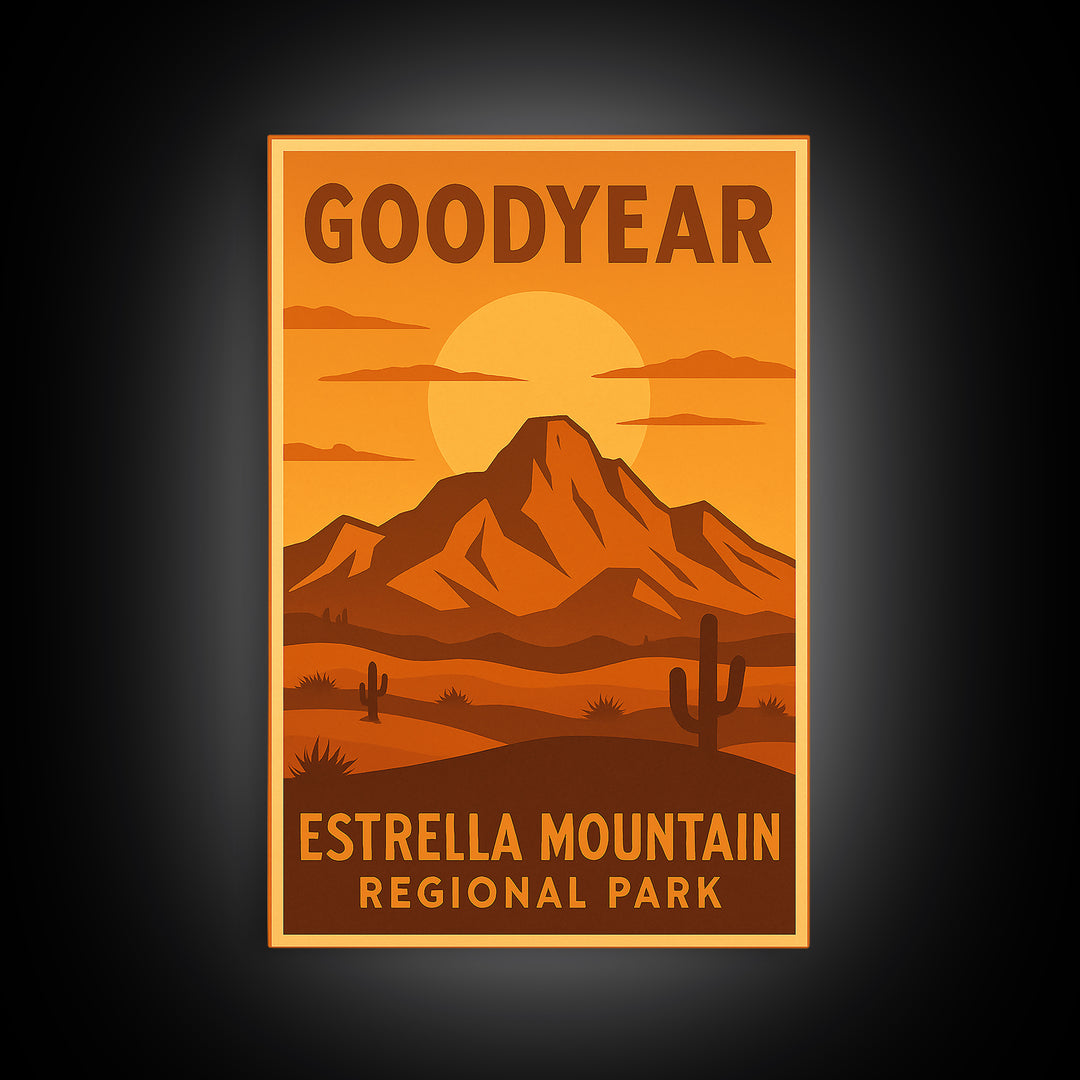 Goodyear Arizona Travel Poster, Canvas Print, Warm Sunset Silhouette Art, Goodyear Poster Print, Vintage City Poster, Retro Travel Print