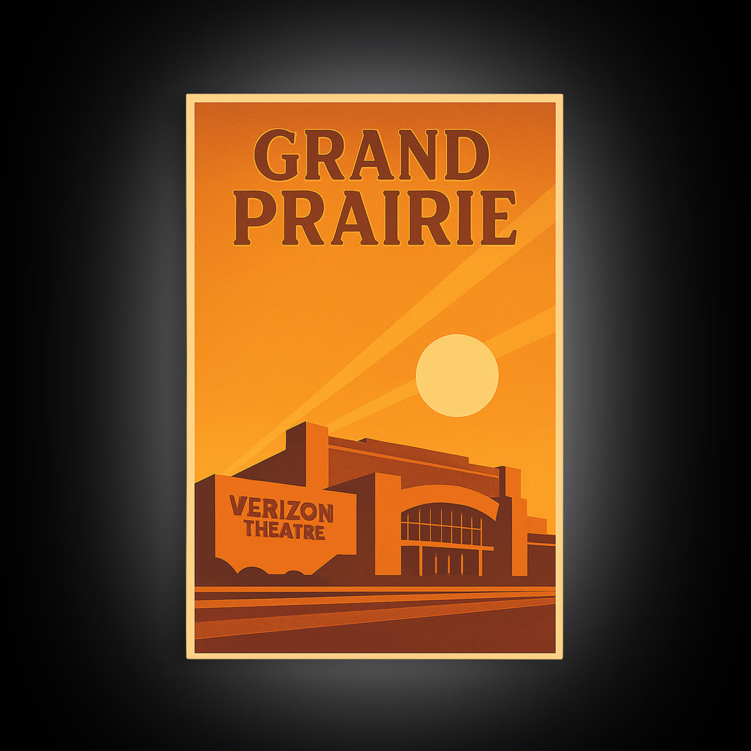 Grand Prairie Texas Travel Poster, Canvas Print, Gold Art Deco Poster Art, Grand Prairie Art Print, City Travel Prints, Wanderlust Decor