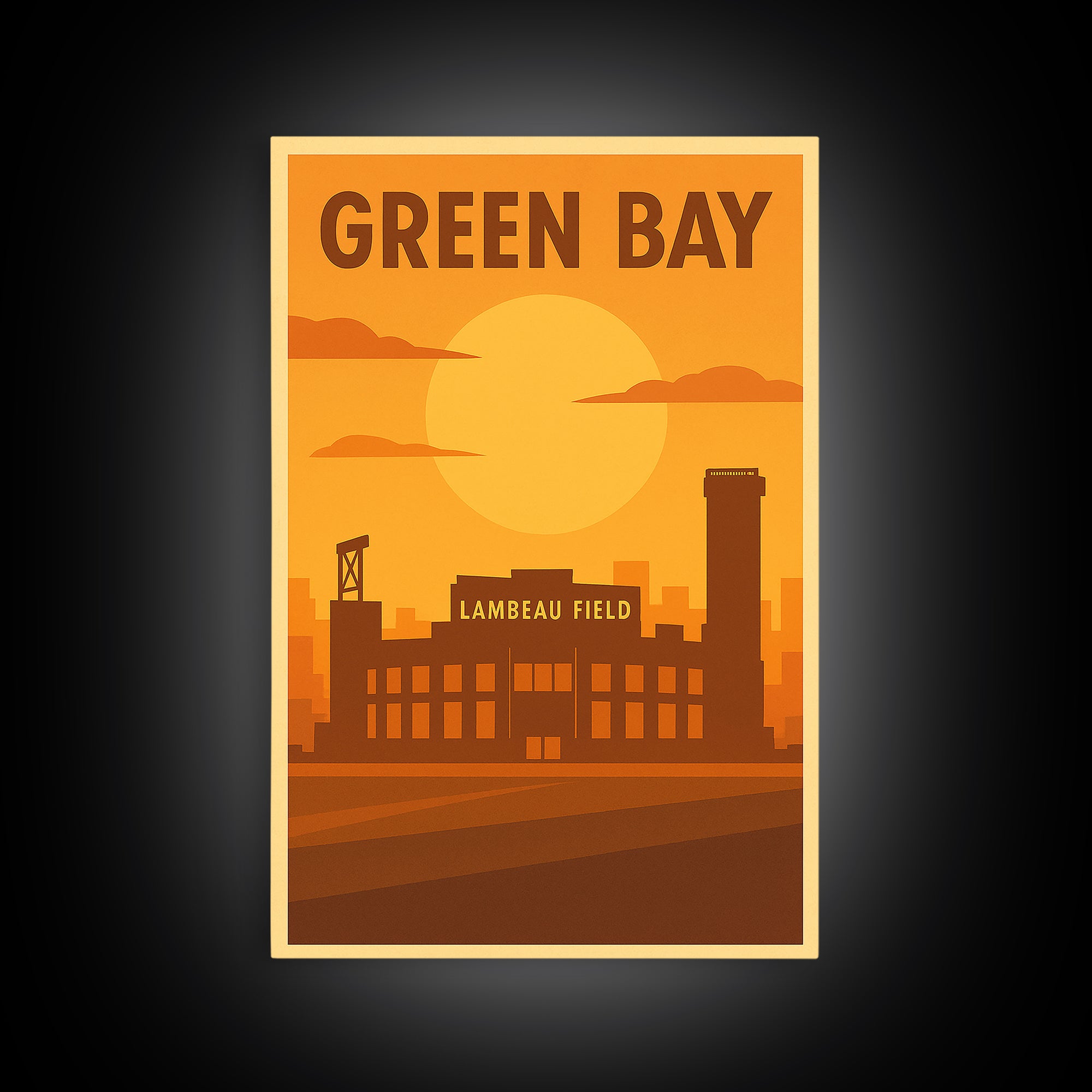 Green Bay Wisconsin Travel Poster, Framed Canvas Print, Vintage Deco Wall Art, Green Bay Wall Art, Gift For Travelers, City Illustration