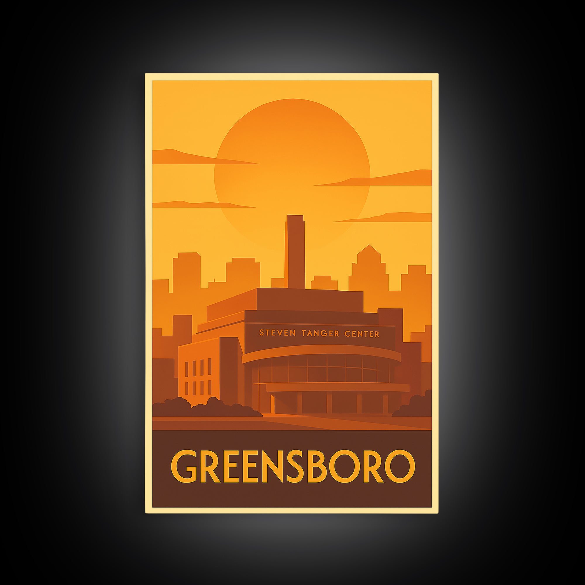 Greensboro Travel Poster, Framed Canvas Print, Gold Art Deco Poster Art, Greensboro Wall Art, City Art Print, Wanderlust Decor