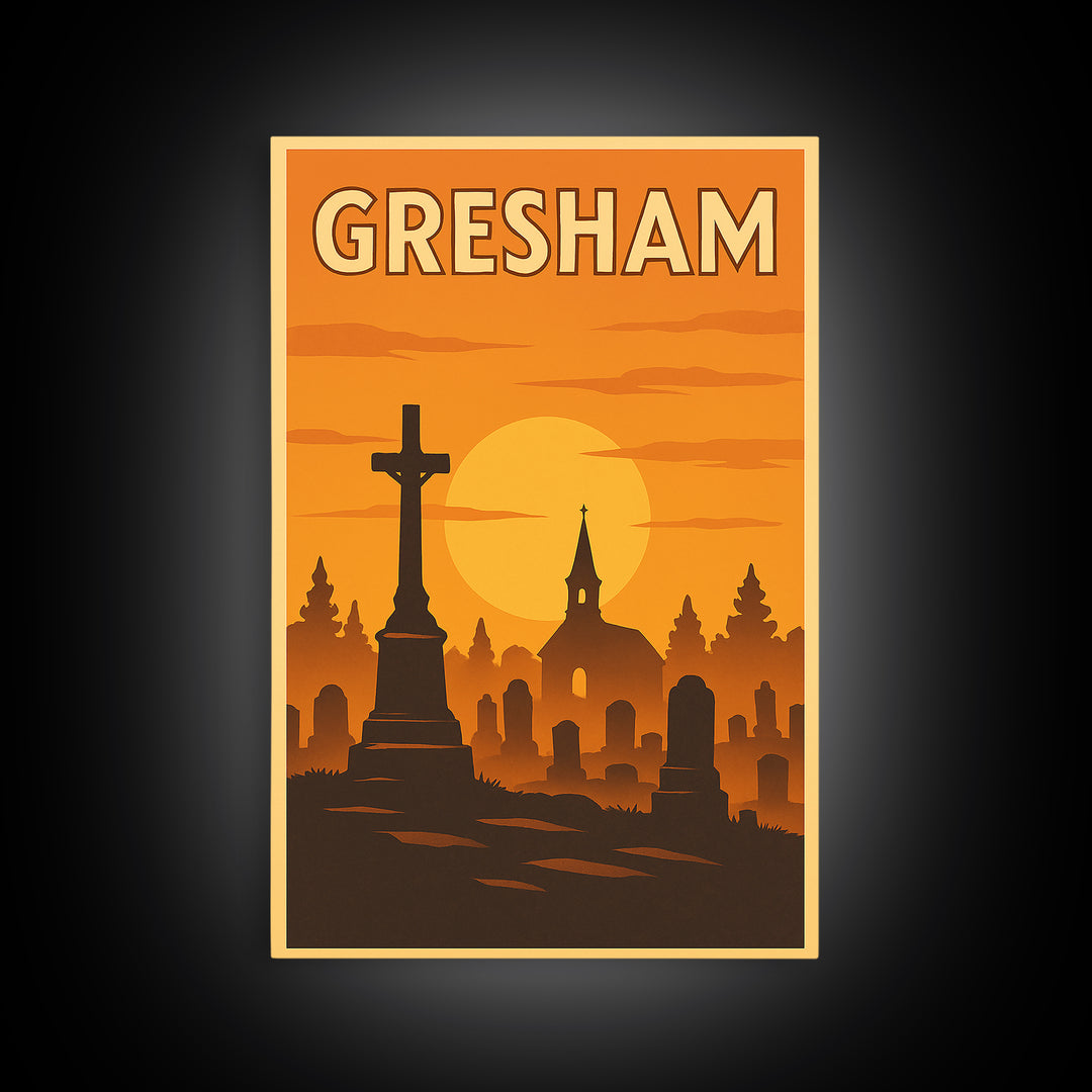 Gresham Oregon Travel Poster, Canvas Print, Golden Travel Poster Art, Gresham Poster Print, Retro Travel Print, Wall Decor, Poster Print
