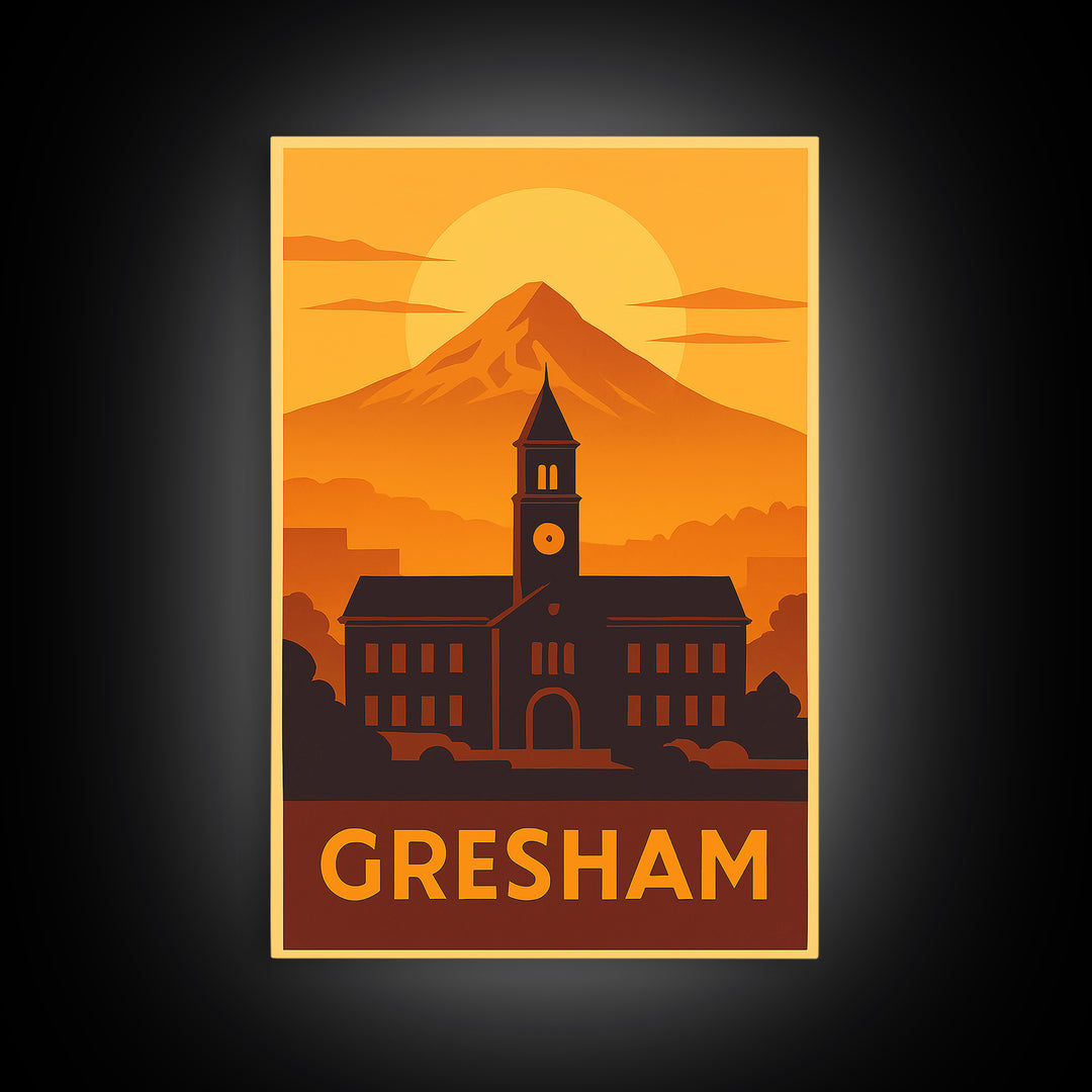 Gresham Travel Poster, Canvas Print, Vintage Deco Wall Art, Gresham Poster Print, City Travel Prints, Vintage City Poster, Travel Wall Art
