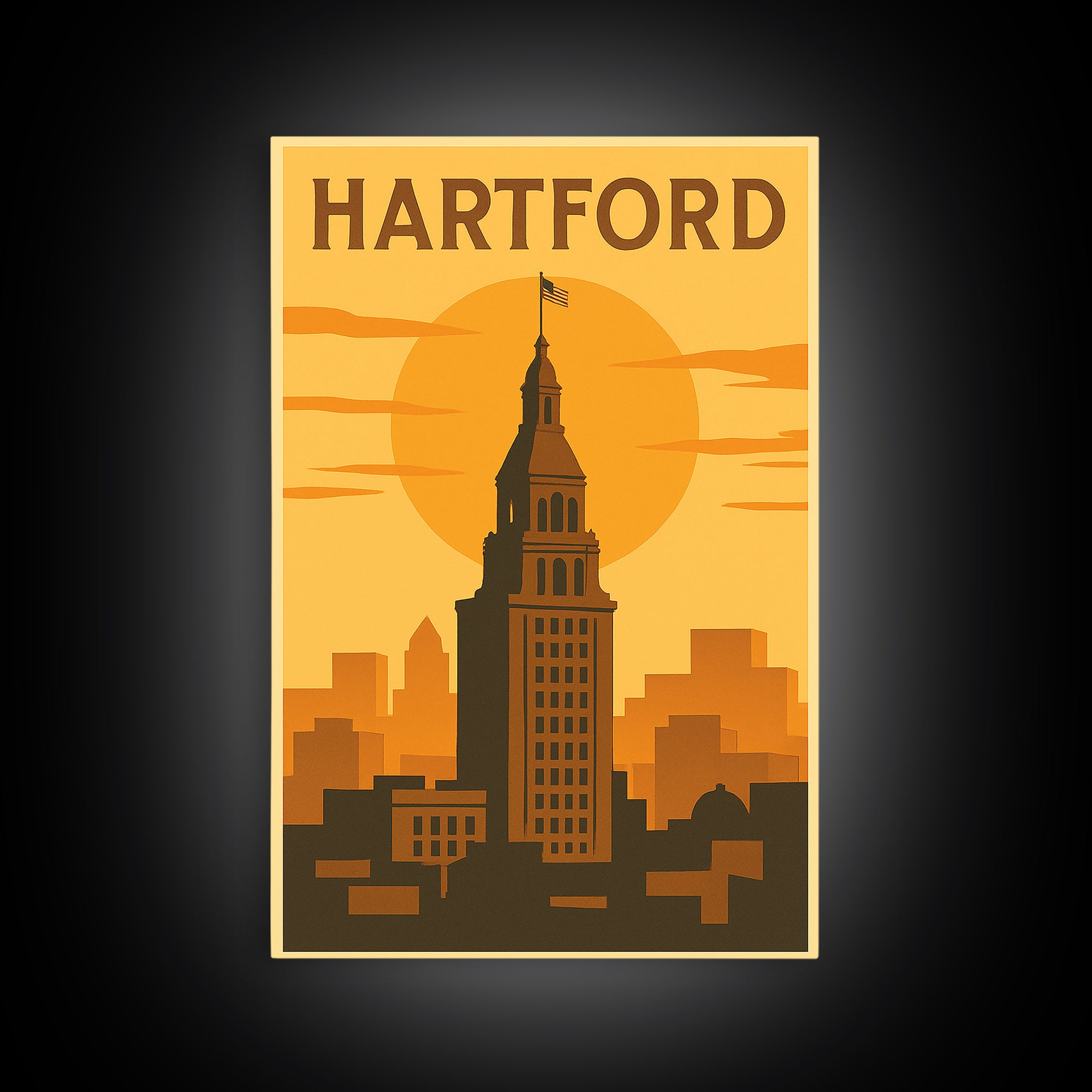 Hartford Connecticut Travel Poster, Canvas Print, Vintage Deco Wall Art, Hartford Travel Art, Poster Art, Skyline Art, Travel Poster Set