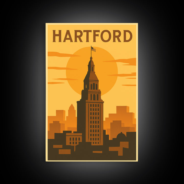 Hartford Connecticut Travel Poster, Canvas Print, Vintage Deco Wall Art, Hartford Travel Art, Poster Art, Skyline Art, Travel Poster Set