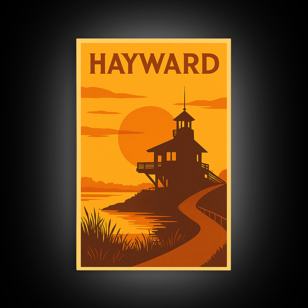 Hayward California Travel Poster, Canvas Print, Golden Poster Art, Hayward Art Print, Gift For Travelers, Watercolor Urban Skyline