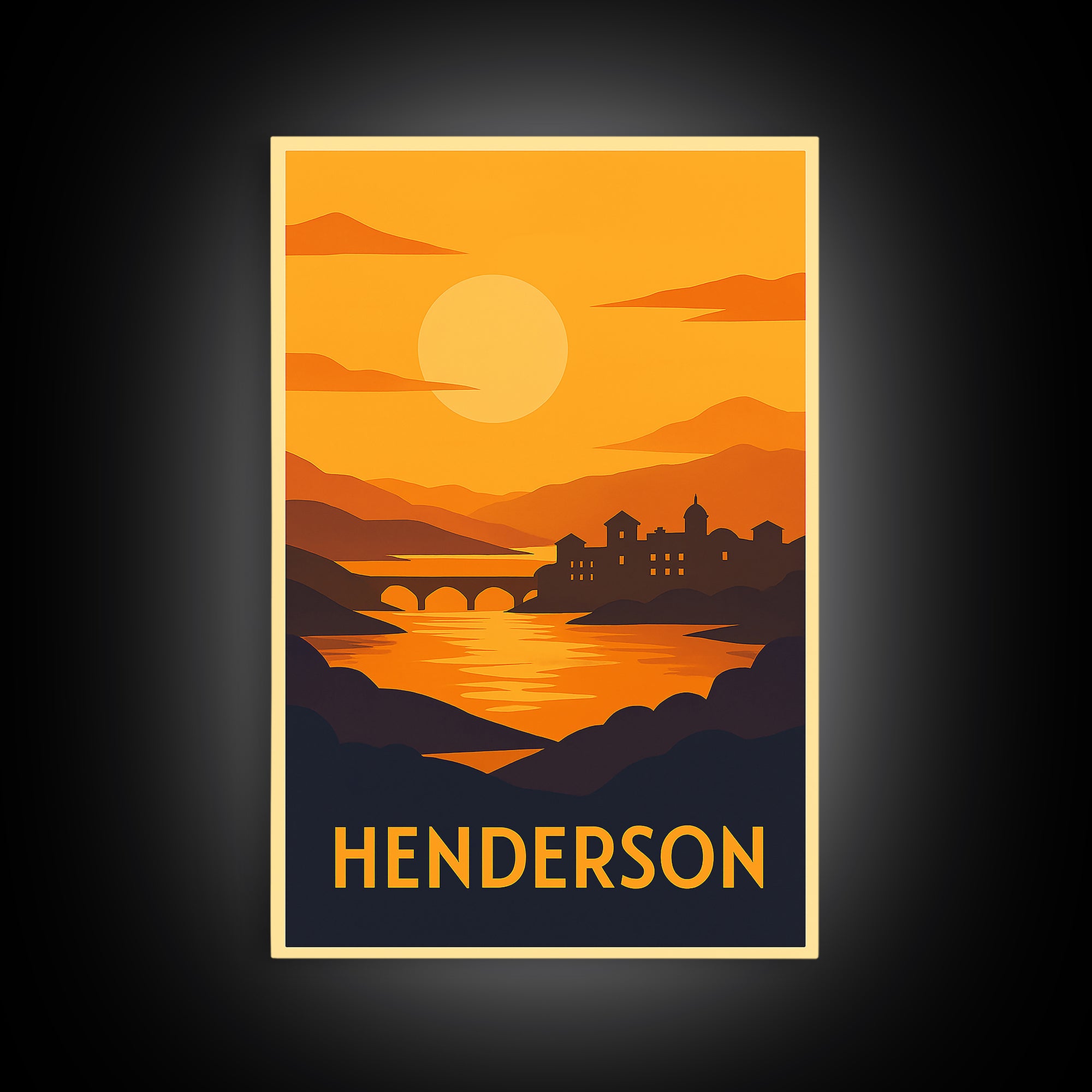 Henderson Travel Poster, Framed Canvas Print, Golden Travel Poster Art, Henderson City Art, Gift For Travelers, City Art Print