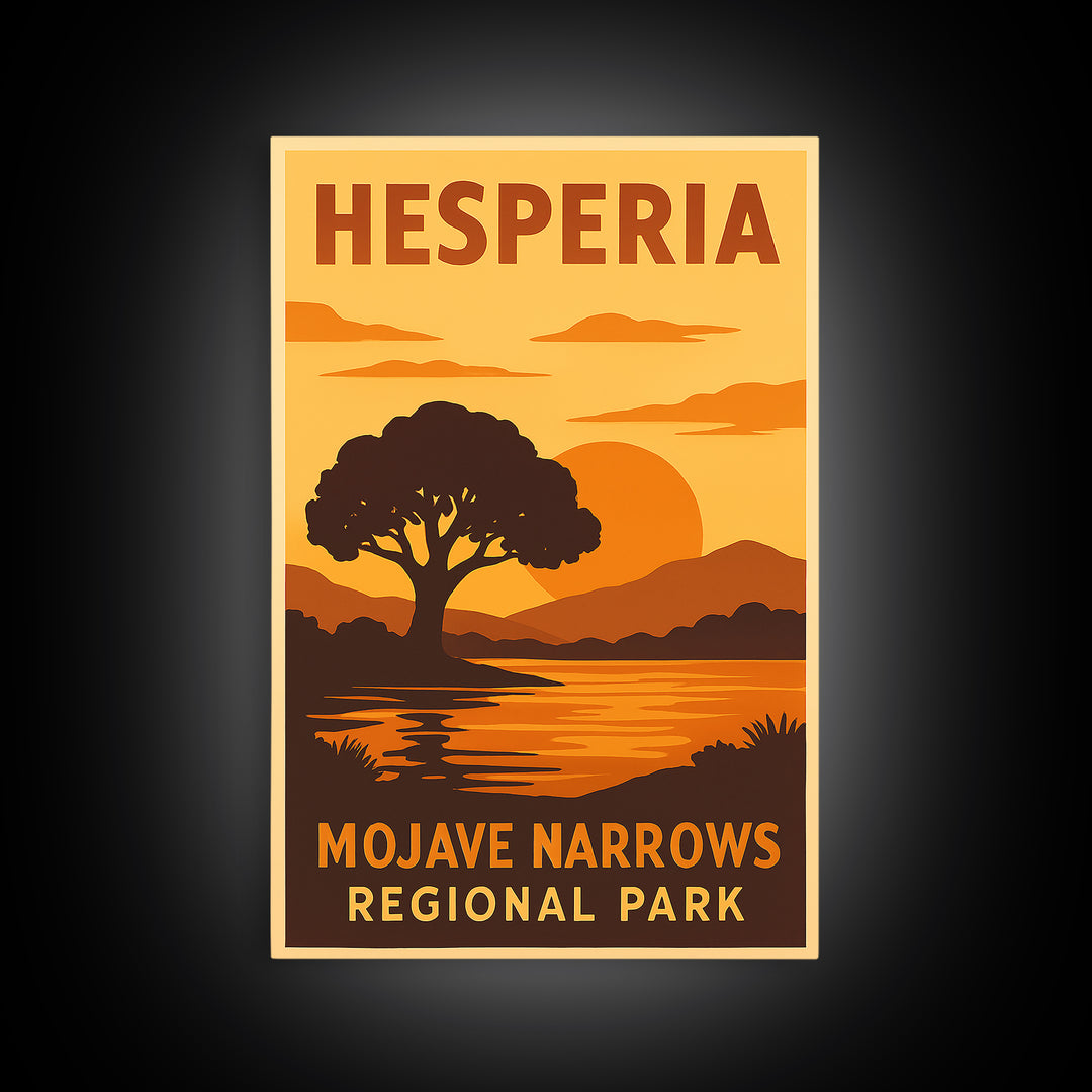 Hesperia California Travel Poster, Framed Canvas Print, Gold Art Deco Poster Art, Hesperia Travel Art, Travel Poster Set, Travel Art Print