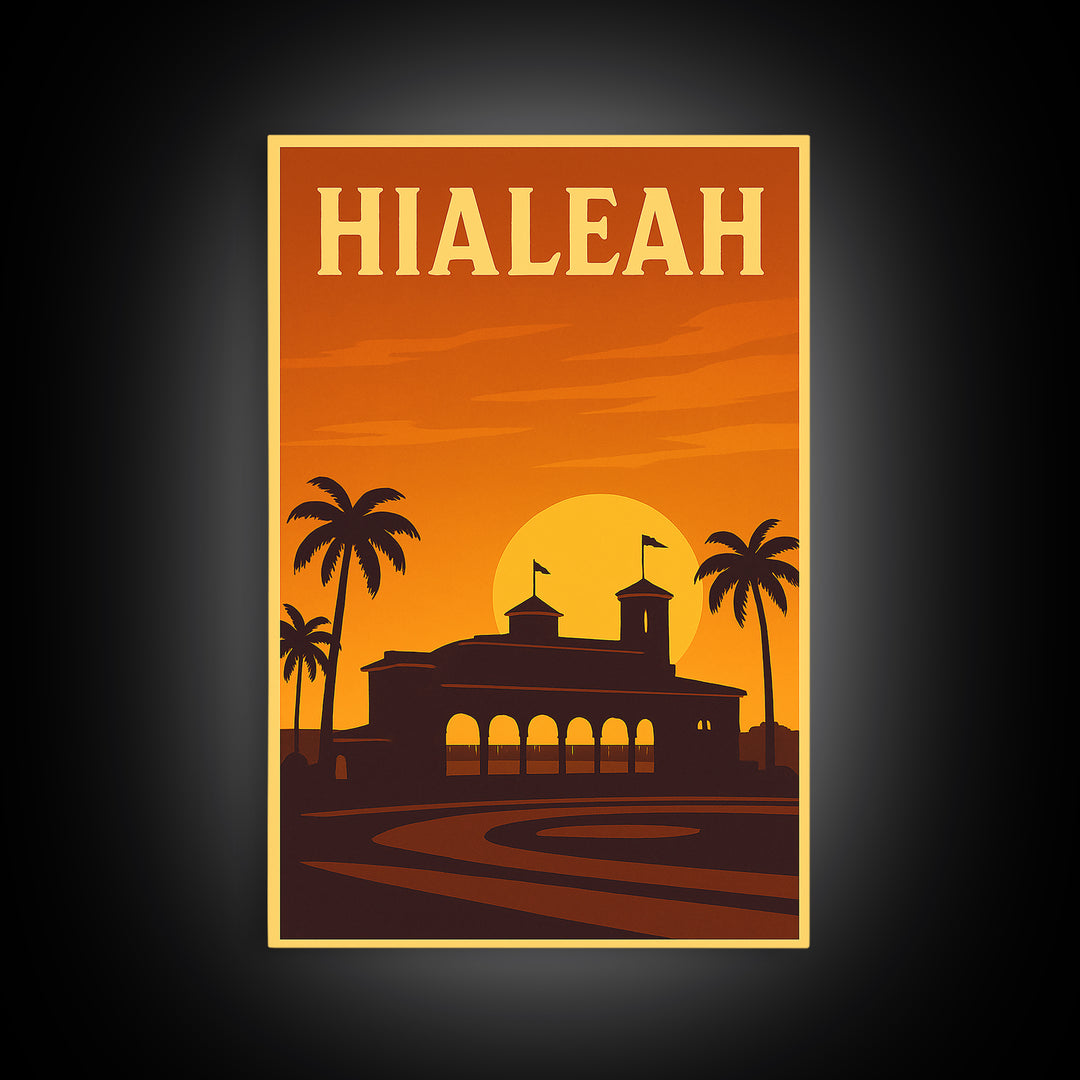 Hialeah Florida Travel Poster, Framed Canvas Print, Gold Art Deco Poster Art, Hialeah Travel Art, Retro Travel Print, Travel Poster Art