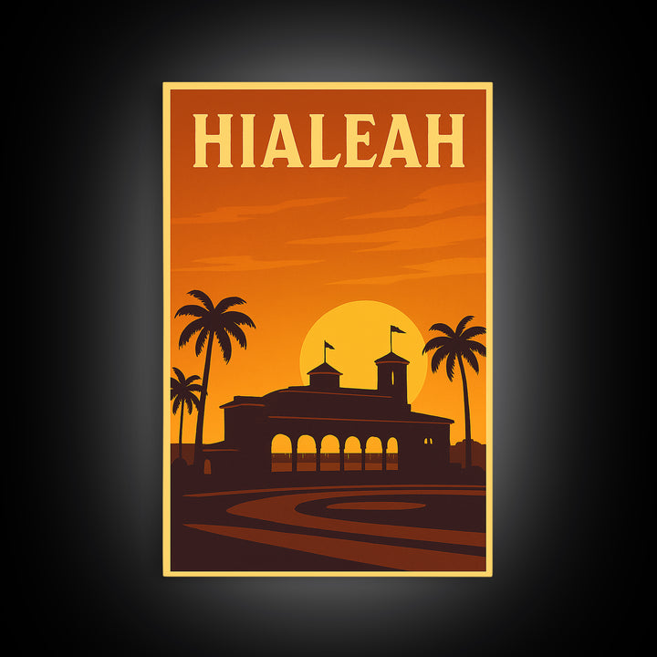 Hialeah Florida Travel Poster, Framed Canvas Print, Gold Art Deco Poster Art, Hialeah Travel Art, Retro Travel Print, Travel Poster Art