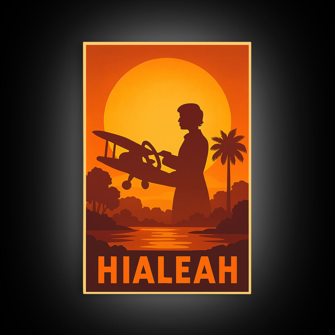 Hialeah Travel Poster, Canvas Print, Golden Travel Poster Art, Hialeah Poster Print, Vintage City Art, Vintage City Poster, Retro Poster