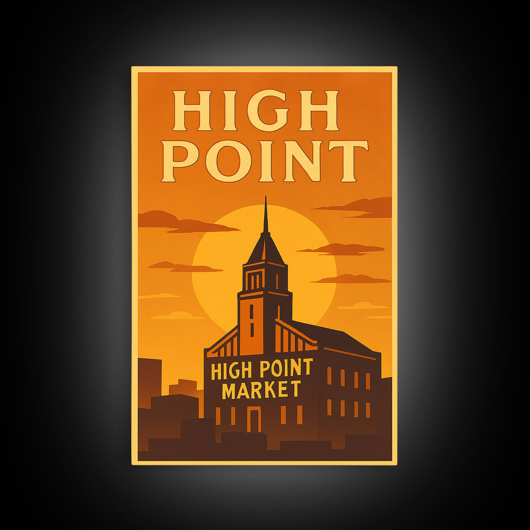 High Point North Carolina Travel Poster, Canvas Print, Gold Art Deco Poster Art, High Point City Art, Wall Decor, Mid Century Wall Art