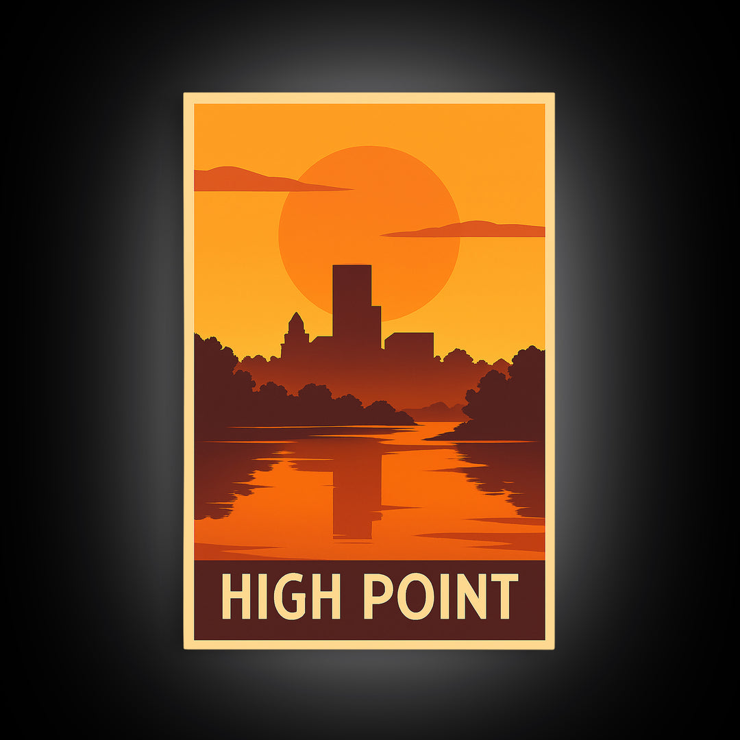 High Point Travel Poster, Canvas Print, Gold Art Deco Poster Art, High Point Wall Art, Mid Century Wall Art, Travel Poster Set