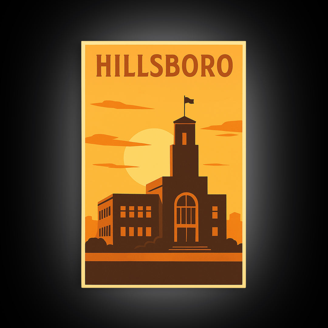 Hillsboro Oregon Travel Poster, Canvas Print, Deco Wall Art, Hillsboro Art Print, Travel Poster Set, Art Print, Watercolor Skyline Art