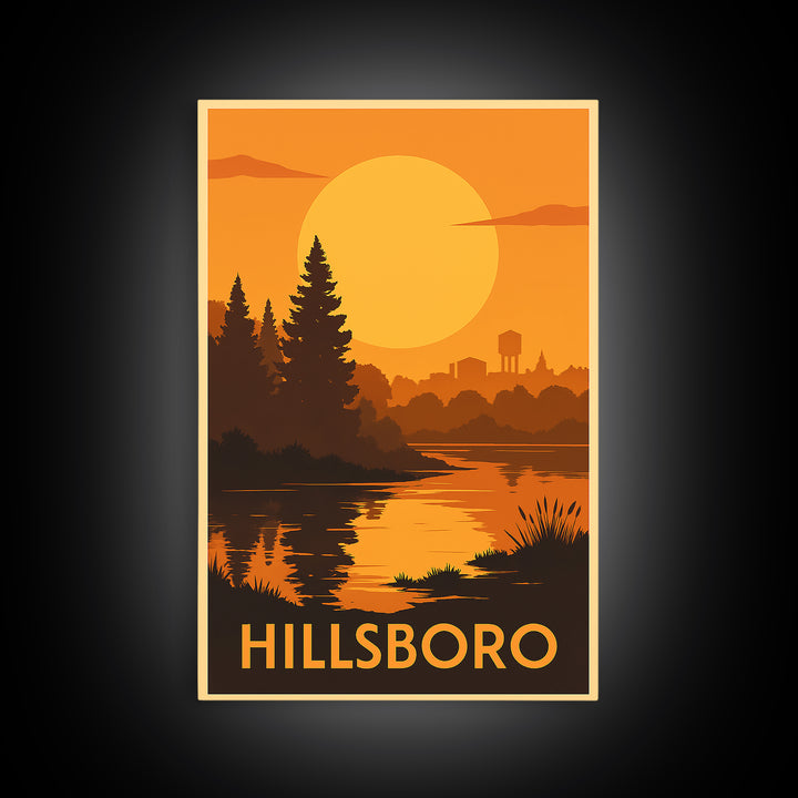 Hillsboro Travel Poster, Canvas Print, Gold Art Deco Poster Art, Hillsboro Art Print, Retro Travel Print, Travel Wall Art, Fine Art Print