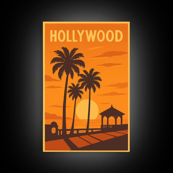 Hollywood Florida Travel Poster, Canvas Print, Gold Art Deco Poster Art, Hollywood Poster Print, Retro Travel Print, Vintage Travel Print